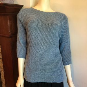 Chico’s blue w/silver metallic knit sweater